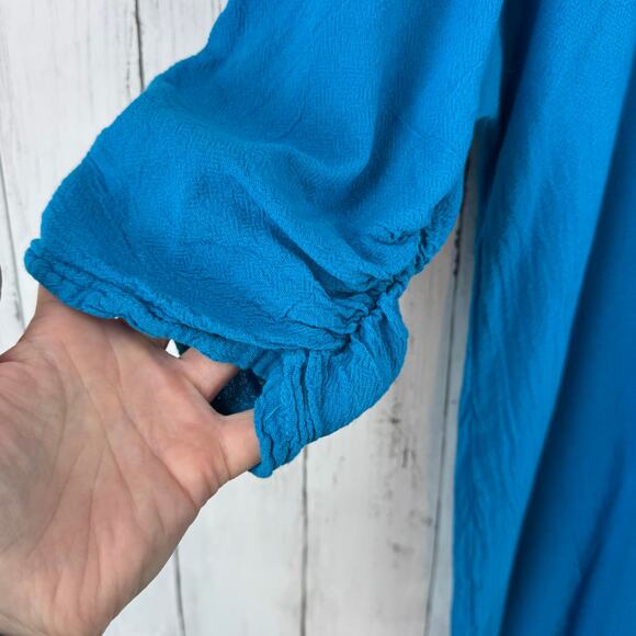 Oh My Gauze! Blue Arty Cotton Gauze Blouse Ruched Tunic Plus Size 3 / XXL 16+ - Picture 4 of 16